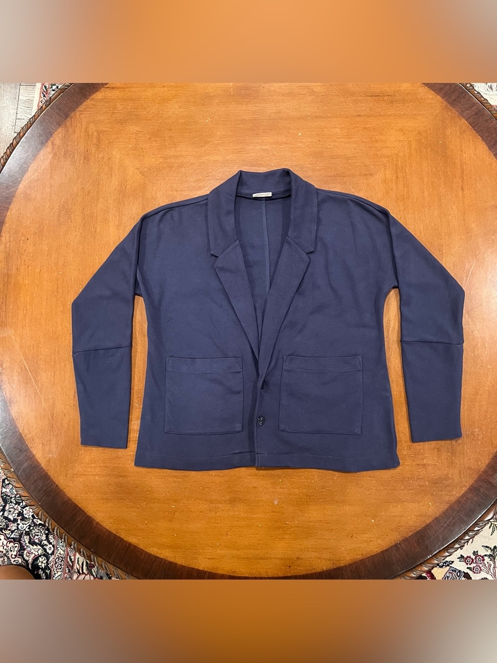 Pact Women’s Airplane Relaxed Blazer French Navy Heather XS Travel Double Knit - Picture 4 of 16